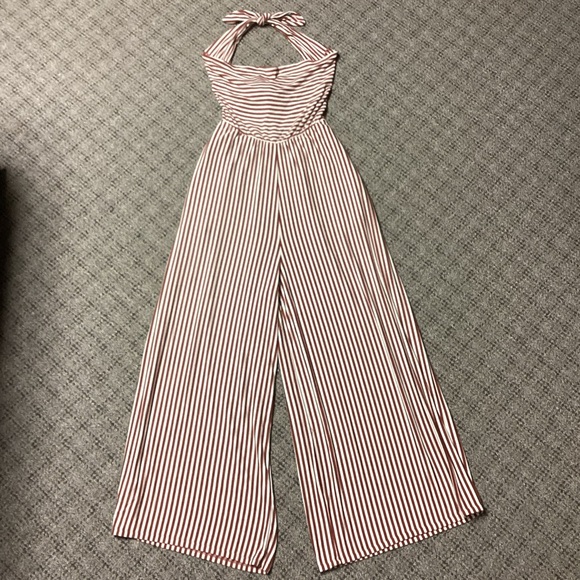 American Eagle Striped Knit Halter Wide Leg Jumpsuit * Medium Tall - Picture 1 of 13